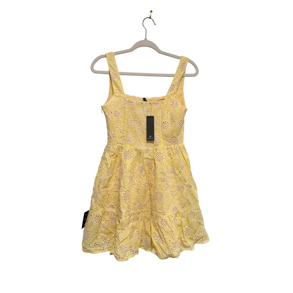 NWT Lulus Bright Personality Yellow Sunflower Eyelet Dress Square Neck Ruffle M - Picture 5 of 8